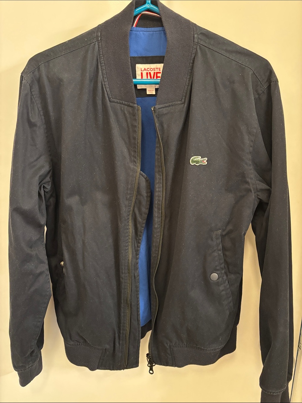 Lacoste Men's Navy Blue Bomber Jacket with Crocodile Logo